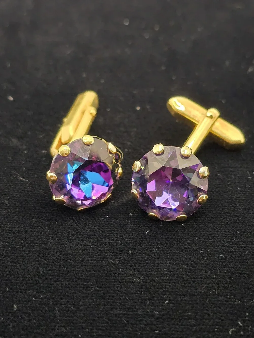 Vintage Blue Purple Mirror Glass Cufflinks